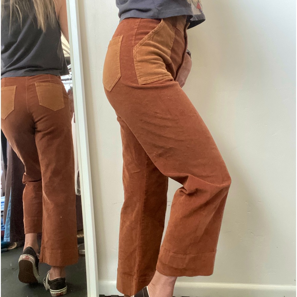 Corduroy High-Waist Patch Front Pants - Brown - Picture 7 of 13